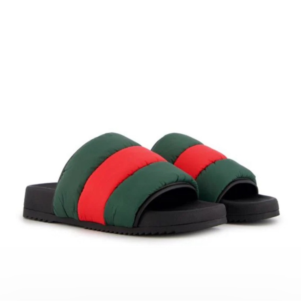GUCCI Nylon Twenty Demetra Web-Stripe Padded Slides Sandal Women Sz 38 US 8 NIB